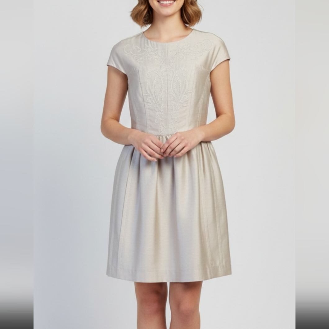 Tory Burch Champagne Beaded Silk Dress Short Dainty Special Occasion